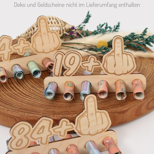 Geldgeschenk „Mittelfinger" zum 16. - 85. Geburtstag aus Holz für Männer - Bild 127 von 128