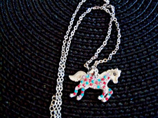 Fashion Colorful Rhinestone Unicorn Necklace SILVER COLOR FOR GIRILS OVER AGE 15