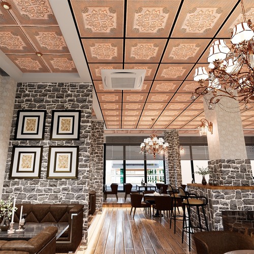 Ceiling tiles 2x2 Faux tin decor saloon wall panel PL66 Rustic copper 10pcs/lot - Picture 4 of 22