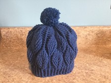 Handmade Crochet Girls or boys Childs blue Beanie Hat / Winter Hat Leaves design