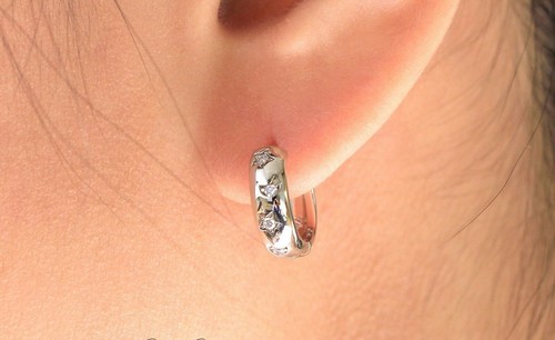 Star Design Hoop Earrings 1ct Round Cut Simulated Diamond 14k White Gold Plated - Picture 4 of 6