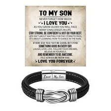 sunglnl To My Son Bracelet Adult, Stainless Large, LMS Infinity Black Silver