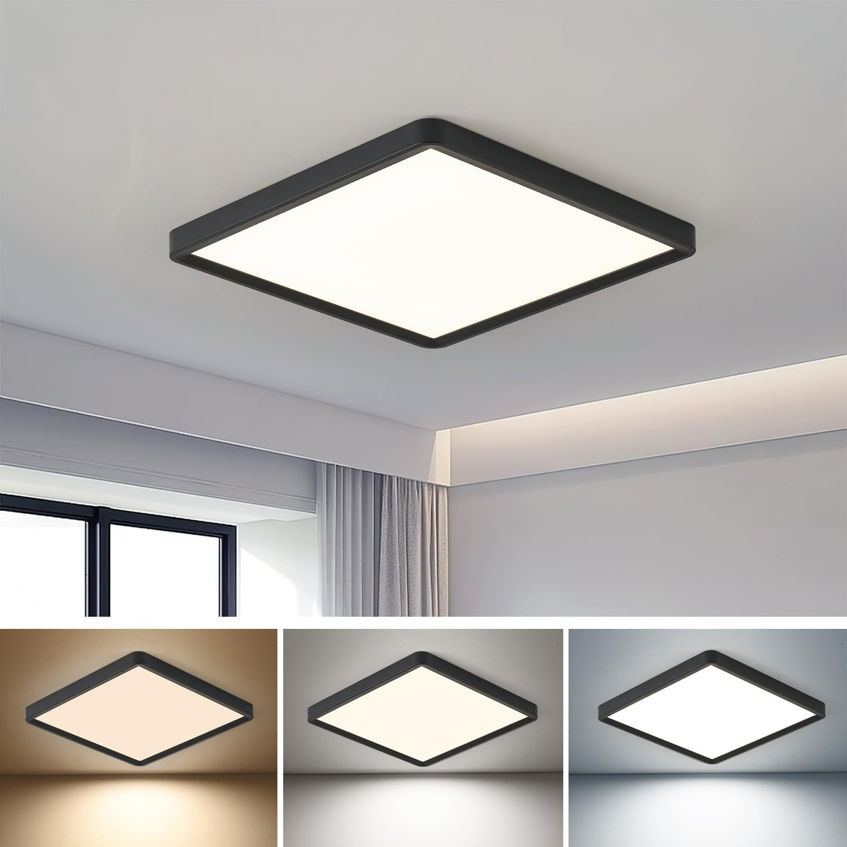 16 Inch Square LED Flush Mount Ceiling Light, 36W 3600LM, 3000K