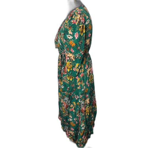 Vestido Midi Amour Vert 100% Seda Verde Floral Envolvente Talla M Hecho en EE. UU. Boho Chic - Imagen 6 de 11