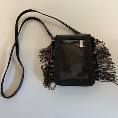Simply Vera Vera Wang Black Clear Panel Crossbody Bag Rhinestone Fringe Edgy Sty