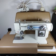 New Home 549 Janome Sewing Machine, Case, Attachments, Table, Cream Brown Tested