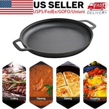 Cast Iron Pizza Pan Pancake Frying Skillet Kitchen Cookware Baking Grill Plate