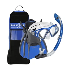 Aqua Lung Sport Adult Trooper Mask, Zulu Snorkel, Bolt Fins Blue Medium NEW