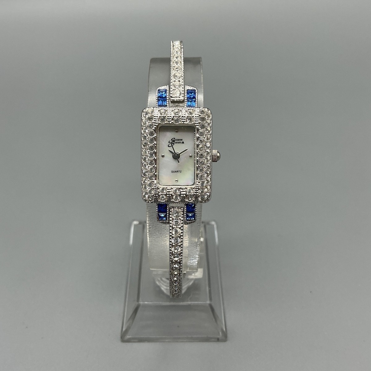 Suzanne Somers Womens Watch 18mm MOP Silver Tone Blue Crystals New
