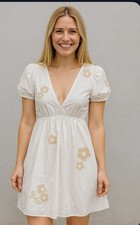 Madewell White Annamarie Mini Dress V-Neck Sz 6 Boho Cottagecore #NL107