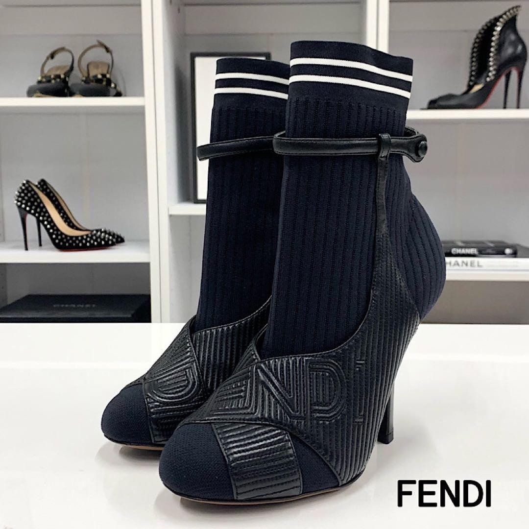 FENDI Short Boots Shoes Logo EU 36 US 6 Fabric Leather Black Authentic thumbnail 21