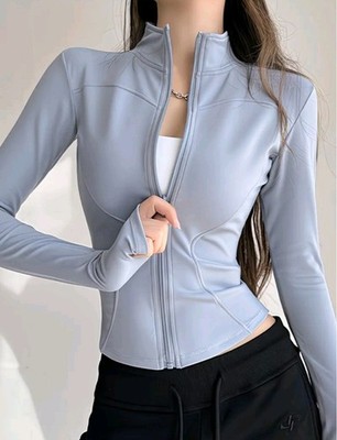 Damen Trainingsjacke Hellblau Gr. S Slim Fit Langarm Reißverschluss Stehkragen