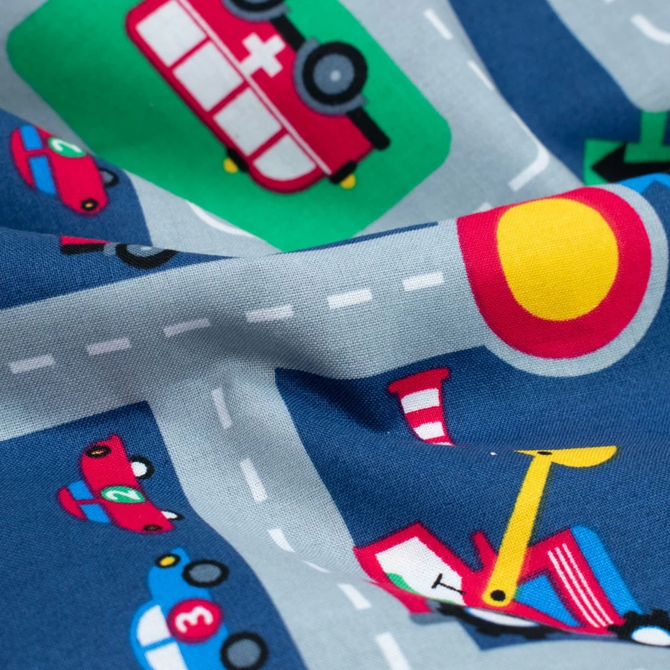 Baumwollstoff Popeline Spielstraße blauStraße (Preis=0,5m) - Bild 3 von 4