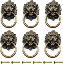 6 Pcs Lion Head Knobs Pull, Antique Bronze Ring Handles for Dresser Drawers