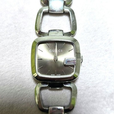 GUCCI 125.5 G Collection Square Watch Brown Dial Silver Band 24mm Authentic