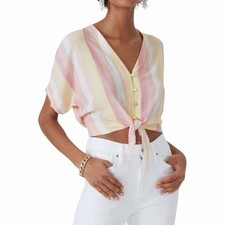 Blusa Rails Thea Top Nueva con Etiquetas Para Mujer Pacific Rayas Corbata Frontal Manga Corta Talla XS
