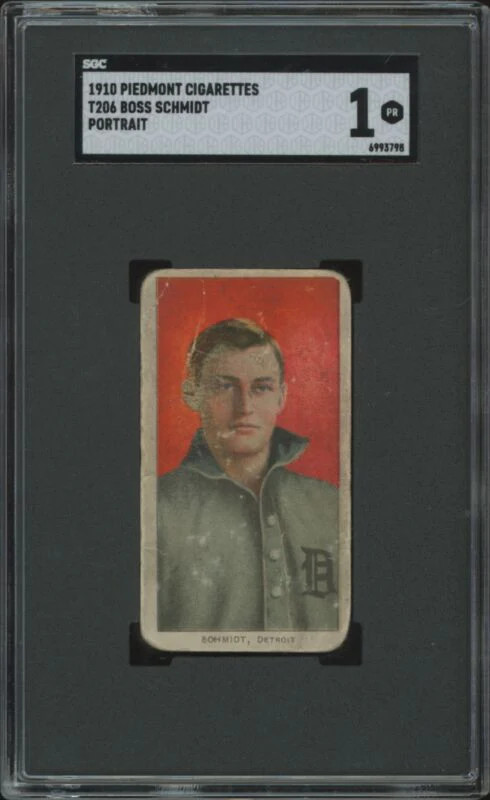 1909 T206 BOSS SCHMIDT POOR PIEDMONT 350 PORTRAIT SGC 1 BASEBALL DETROIT TIGERS