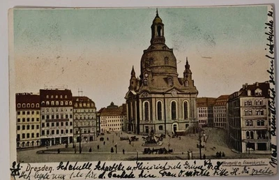 AK Dresden Frauenkirche Neumarkt 1902 Stadtleben Kutsche Stempel alte Briefmarke - Bild 1 von 2