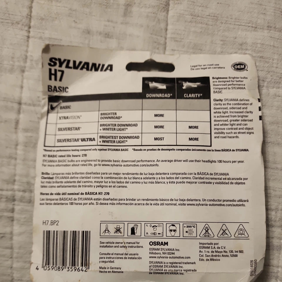 SYLVANIA - H7 Basic - Lâmpada de halogênio para farol (contém 2 lâmpadas) caixa danificada - Imagem 4 de 4
