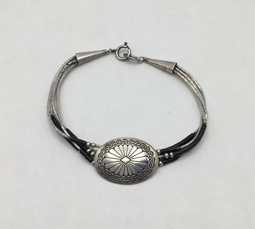 Southwestern Q.T. Liquid Silver Sterling Black Bead Five Strand Bracelet 6-1/2”