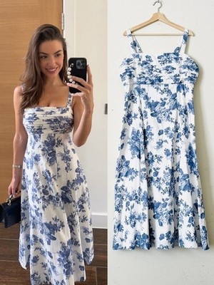 Abercrombie & Fitch XL TALL Emerson blue and white floral linen blend midi  dress