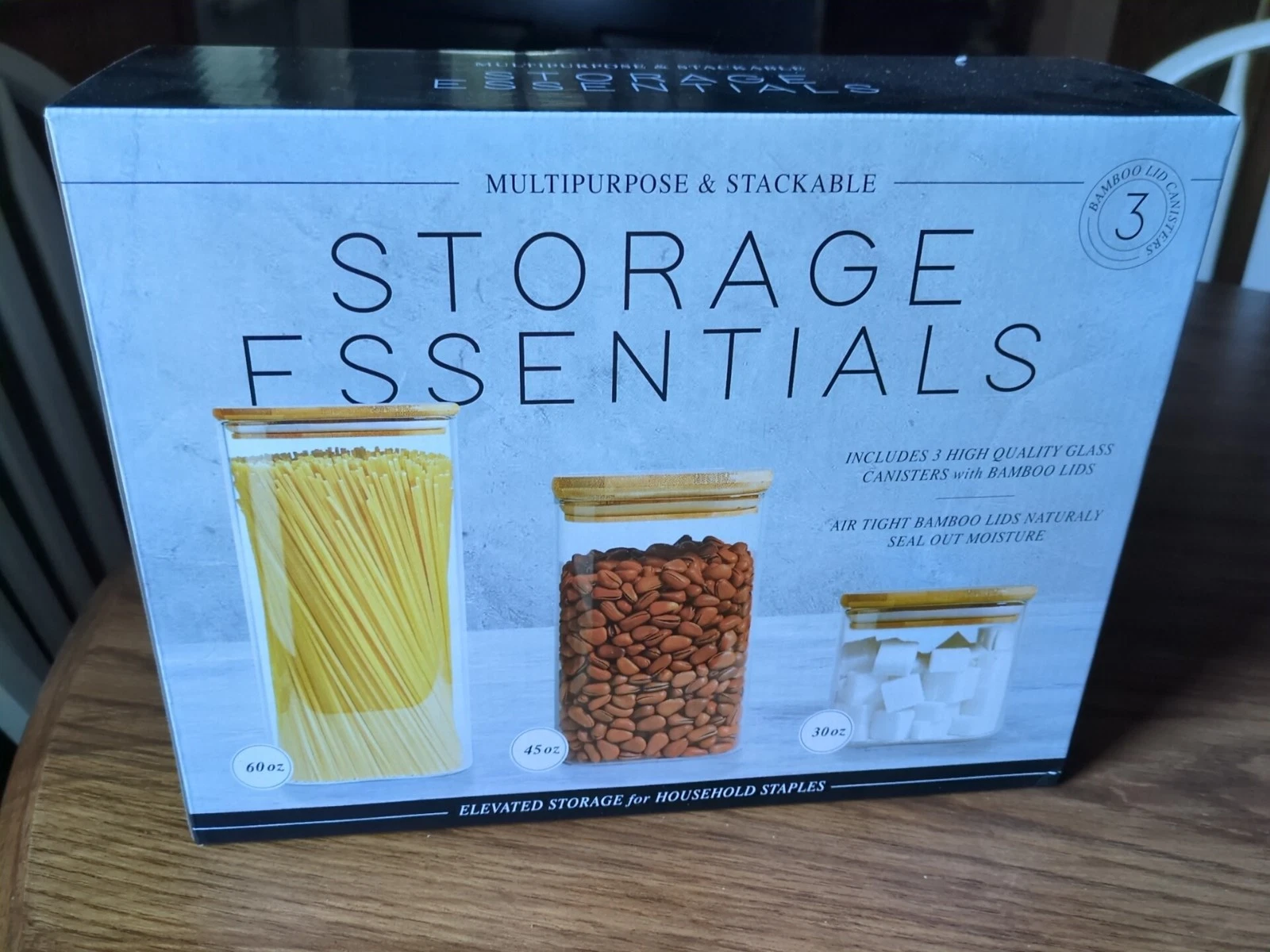 Storage Essentials Set Of 3 Bamboo Lid Canisters- 60oz,45oz & 30oz