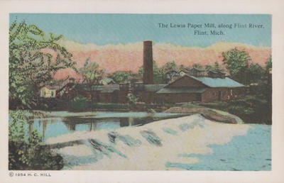 Postcard Flint Michigan Lewis Paper Mill along Flint River