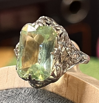 #ad Art Nouveau Sterling Tested Stone And Metal Sz 5.5 Ornate Ring Setting Glass $95.00