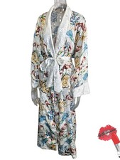 VTG Victoria's Secret Robe Medium / Large White Floral ASO The Nanny Fran Fine
