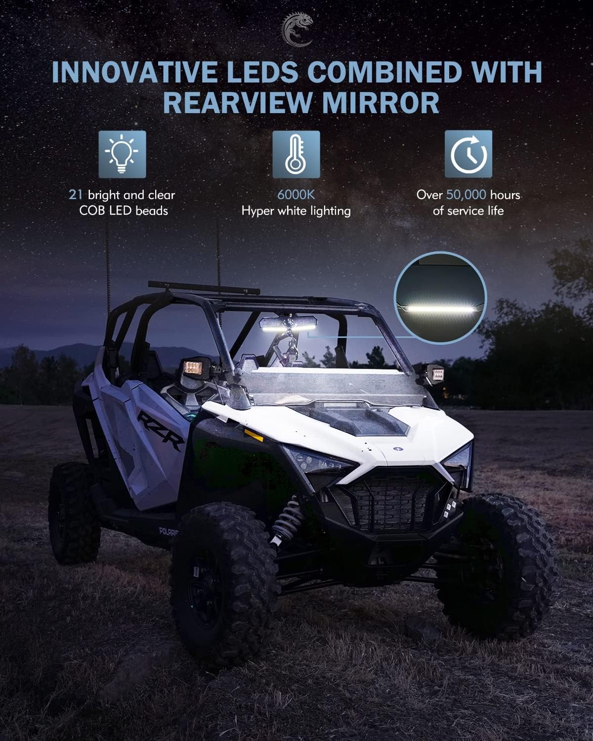 UTV Rear View Mirror with LED Light, With RANGER & PRO XP WITH LIGHT 