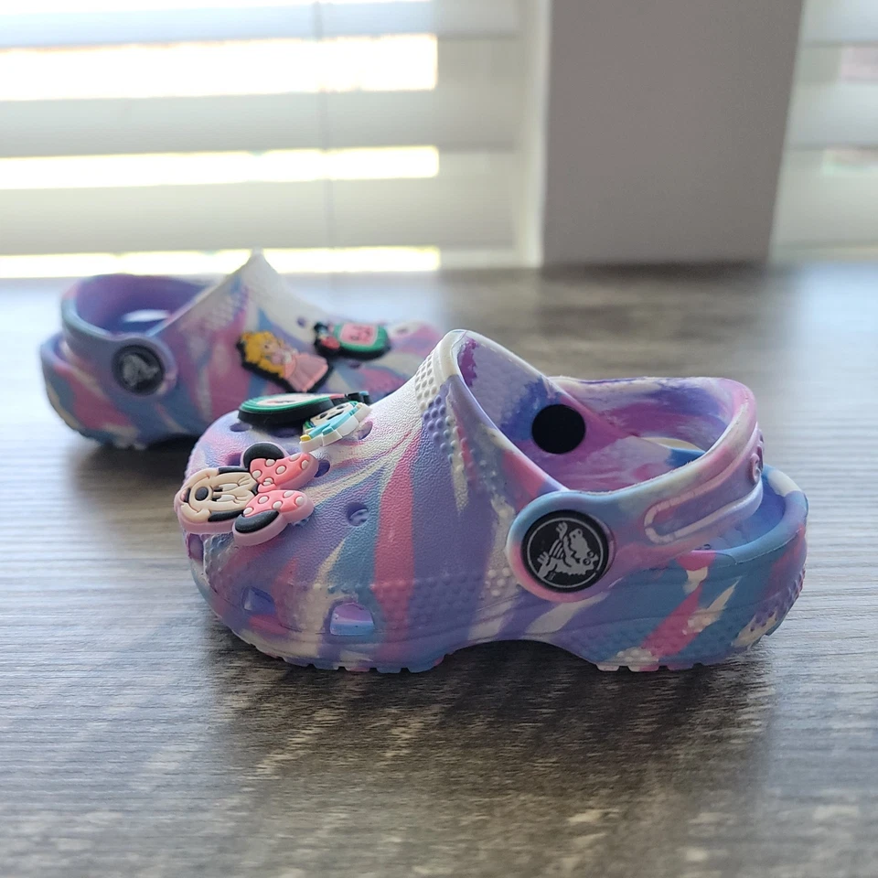 Crocs Toddler Baby Classic Clog Tie Dye Swirl Pink Purple Marbled Shoes sz C 5 - Image 3 of 4