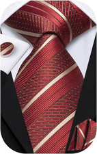 Mens Paisley Striped Tie and Handkerchief Cufflinks Tie Set for Men Wedding Busi