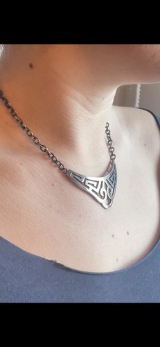 Vintage Mexican Taxco Sterling Silver Cutout Necklace on heavy Chain patina