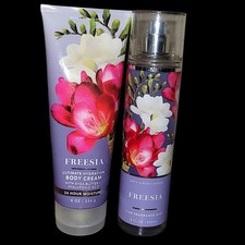 Bath Body Works FREESIA Fine Fragrance Mist Body Cream Set 8oz Rare RETROS