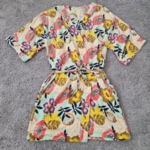 Noonday Collection Papaya Tropical Floral Print Kimono Robe Size M/L Multicolor