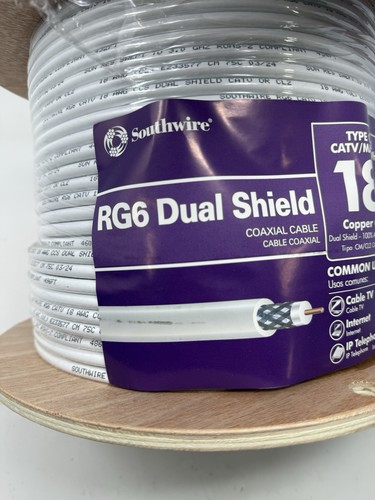Southwire 500 ft 18 RG6 Dual Shield CM/CL2 CATV/MATV Coaxial Cable White - Afbeelding 2 van 5
