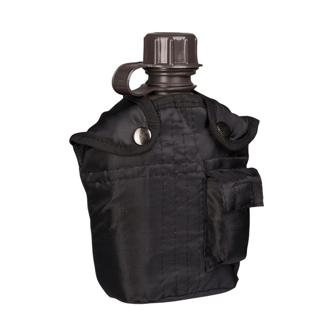 Mil-Tec US Army Style Canteen Water Bottle 1L Black Hiking Outdoor Airsoft