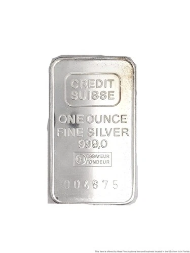 Fine Silver Bar Credit Suisse One Ounce .999 w/ Paper Certified Assayer 004875