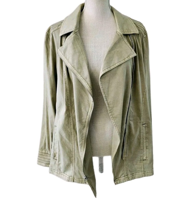 NEW! CHICO'S SZ 3 (XL 16) OLIVE GREEN KHAKI JACKET STRETCH FLAP LAPELS & POCKETS