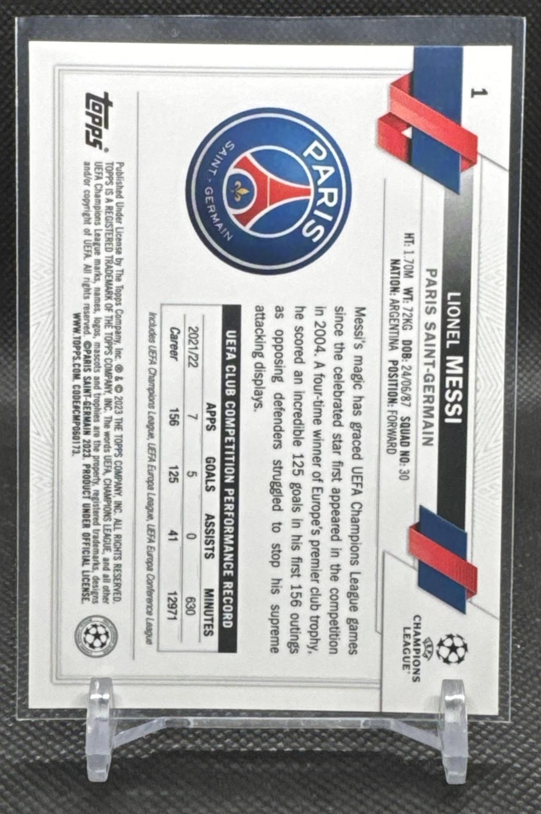 2022-23 Topps Chrome UEFA Club Competitions Lionel Messi #1 PSG view 2