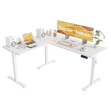 59 Inch L Shaped Standing Desk Adjustable Height, Electric 59 x 48 Inch White
