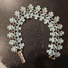 Coro Link Bracelet Silverstone Baby Blue Flowers Enamel
