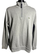 Lacoste Sweatshirt Mens XL Gray 1/4 Zip Mock Neck Logo Pullover Knit Cotton