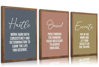 3pcs Inspirational Quotes Canvas Wall Art Hustle Execute Success Quotes Poste...