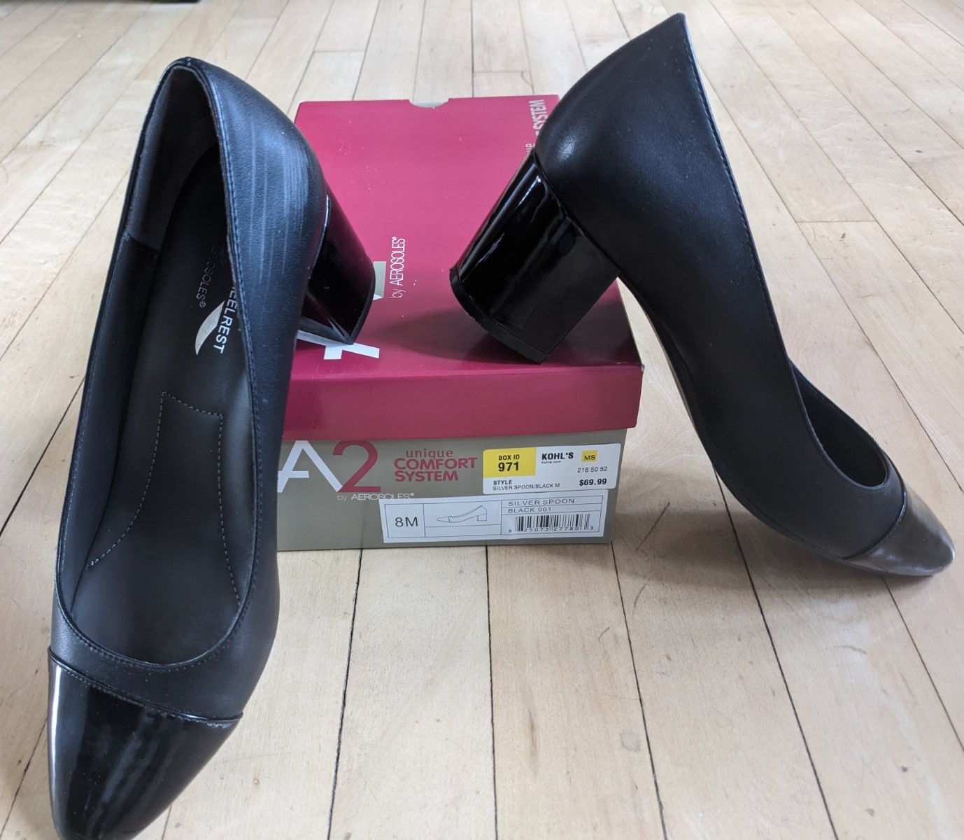 Aerosoles COMFORT  A2 Black Silver Spoon Block Heel Pumps Women's Size 8M
