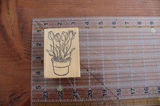 THE STAMP PAD FLOWER POT Tulips House Plant Foliage Wood Rubber Stamp
