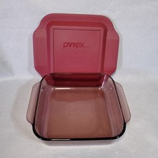Vtg Pyrex Cranberry 222-R 2qt Square 8x8x2 Ba...