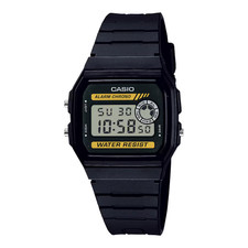 Casio F-94WA-9 Black Digital 30M WR Alarm Backlight Stopwatch Gold Accent Resin