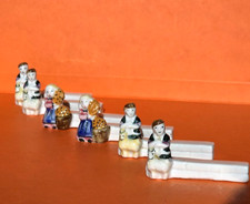 Vintage Set of 6 French Porcelain Knife Rests hand painted Santons Figurines 60s
