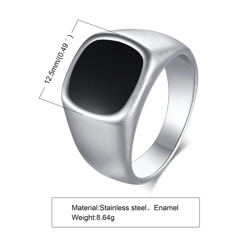 Anillo Cuadrado Sello Negro 12.5mm Acero Inoxidable Gótico Punk Sello Hombres Joyería Foto 4 de 4
